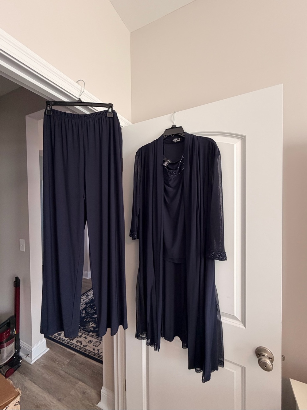 R&M Richard’s Women's Navy Top, Pant & Duster Set